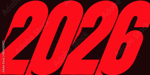 Bold red 2026 number design on black background