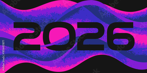 Vibrant 2026 typography on wavy purple and pink background