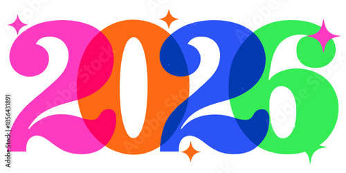 Vibrant colorful 2025 numbers with sparkling stars on white