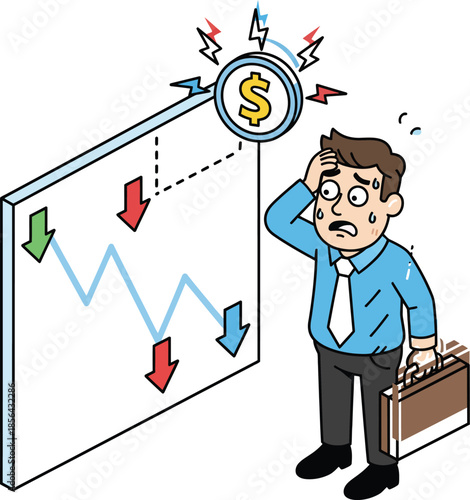 Market Meltdown: A visual representation of financial distress, where a concerned individual, burdened by the implications of a downturn, stands before a graph illustrating plummeting fortunes.