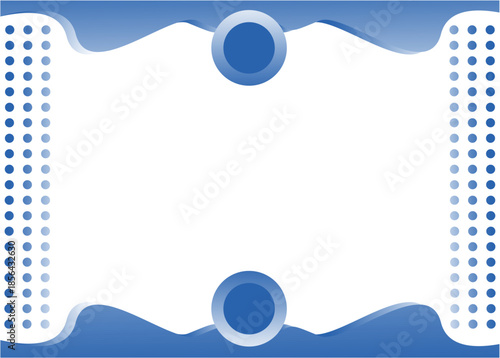 Abstract blue wave border with circular elements and polka dot accents