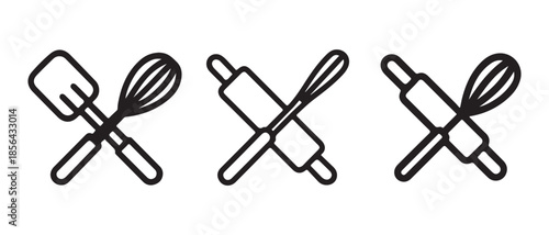 Baking Utensils Icons. Spatula, Whisk, Rolling Pin Collection.