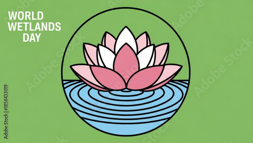 World wetlands day pink lotus flower in water green background eco awareness