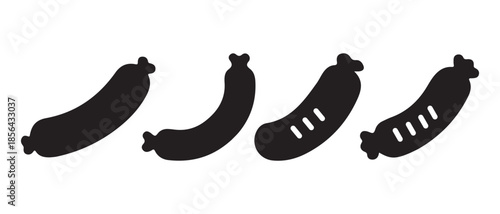 Black Sausage Silhouettes Lined Up Against a White Background.