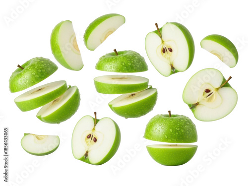 Green apples slices isolated on transparent background