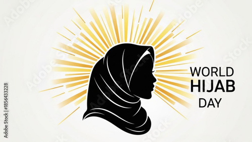 World hijab day celebration with woman wearing headscarf and sunburst, symbolizing cultural diversity and religious freedom