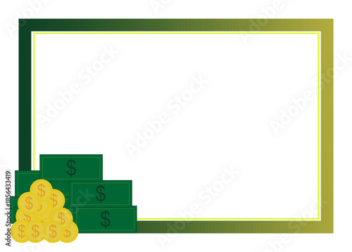 Illustration of green dollar bills and gold coins symbolizing wealth and financial success