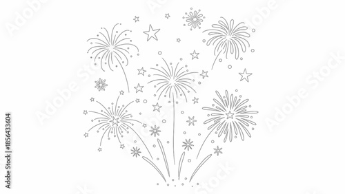 Fireworks exploding in the night sky with sparks and stars surrounding them