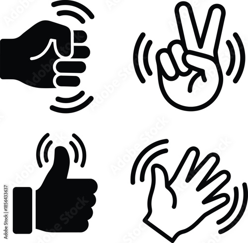 A collection of various hand gesture icons for interaction and communication