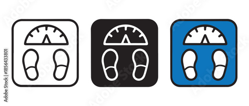 Flat icon set featuring three variations of a bathroom weight scale for health and fitness apps.