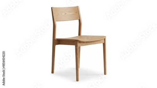 A wooden chair standing alone on a white background