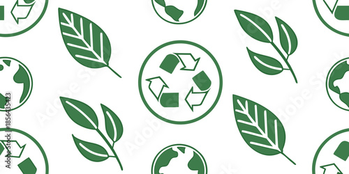 Seamless Eco Symbol Pattern for Green Product Packaging with Clean Flat Vector Icons