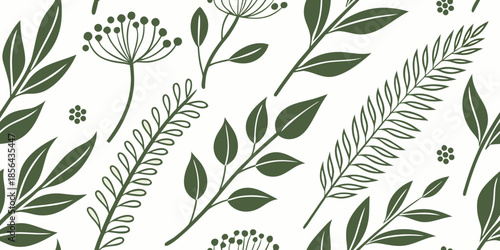 Seamless Herbal Plant Vector Pattern for Natural Medicine Packaging, Clean Surface Design