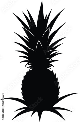 Silhouette of a pineapple fruit with spiky leaves Vector Illustration