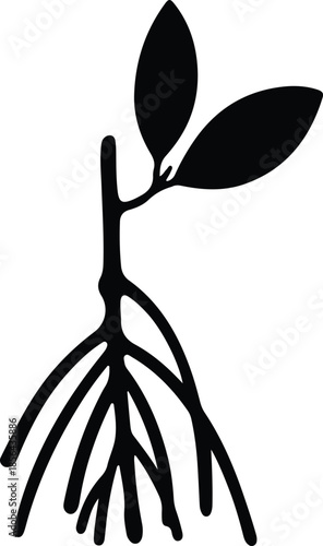 Silhouette of a seedling with leaves and roots Vector Illustration