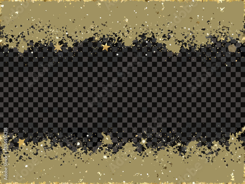 Golden glitter and stardust framing a checkered transparent background