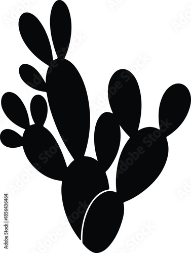 Silhouette prickly pear cactus plant blooming in wild desert landscape Vector Illustration