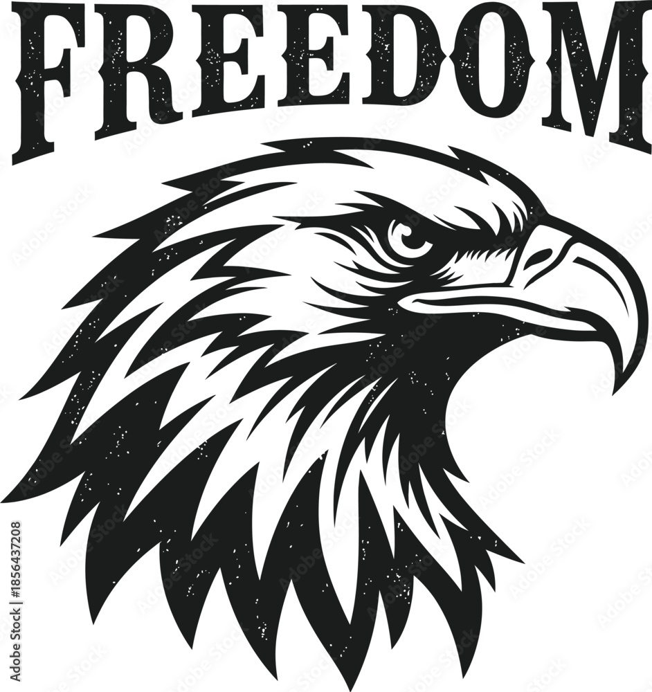 Obraz premium Bald eagle head vector illustration with Freedom text for independence and patriotism concepts on a transparent background.