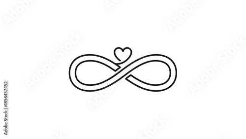 Continuous line drawing of an infinity symbol with a small heart, representing eternal love and connection.