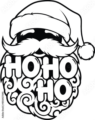 Cheerful Santa Claus face vector illustration with Ho Ho Ho text for Christmas holiday greeting cards on a transparent background.
