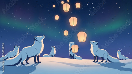 Arctic Foxes Releasing Sky Lanterns