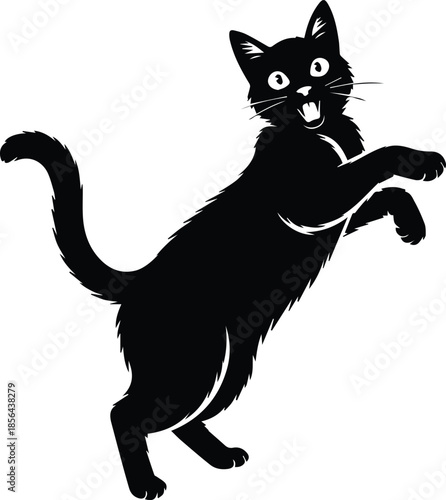 Minimalist black cat startled jumping back silhouette vector icon