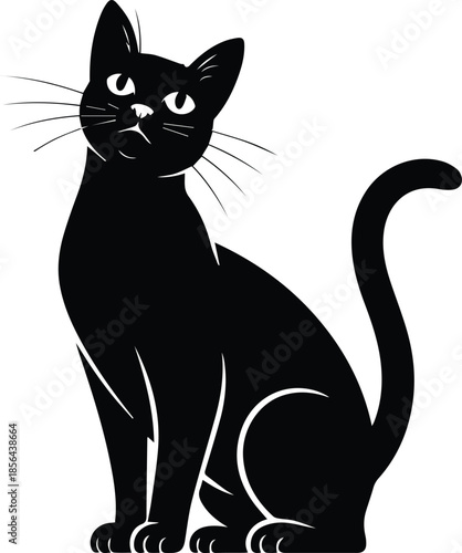Minimalist black cat looking up with raised ears silhouette vector icon