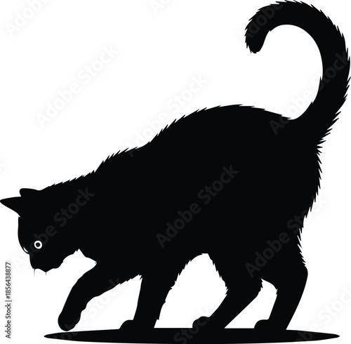 Minimalist black cat pawing at ground silhouette vector icon