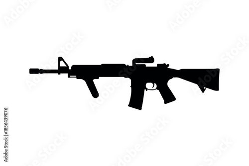 Assault rifle silhouette icon isolated on transparent background. Weapon graphic suitable for military, security, game, and tactical design concepts.