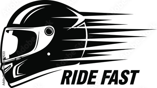 Motorcycle racing helmet vector illustration with Ride Fast text for biker and speed themes on a transparent background.