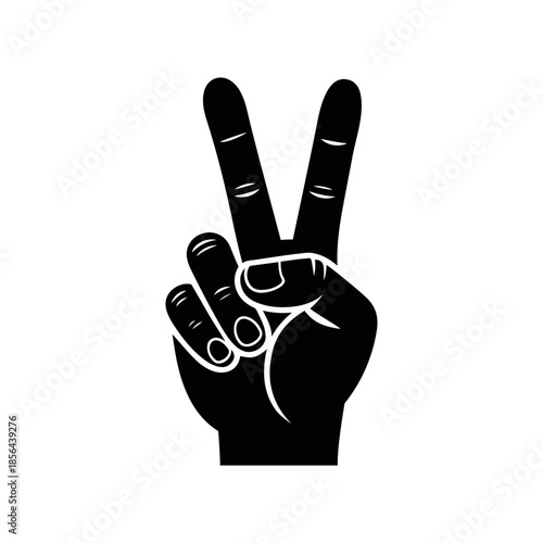 Peace hand gesture silhouette icon isolated on transparent background. Symbol of victory, freedom, unity, and positivity for social, print, and graphic design.