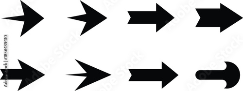 Arrow direction icon set featuring bold right arrows for navigation, movement, interface design, signage, and directional guidance