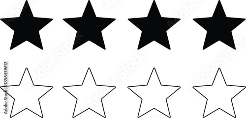 Star rating icon set featuring filled and outline stars for reviews, feedback, quality, and evaluation systems