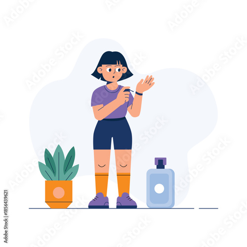 A stylish flat illustration of perfume testing activity