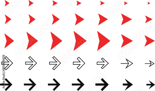 Arrow pointer icon set featuring red and black directional arrows for navigation, interface design, and user interaction cues