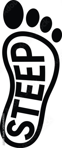 Single footprint shoe print vector illustration with Step text for hiking and travel concepts on a transparent background.