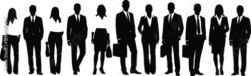 Professional business team silhouettes standing in row representing corporate leadership workforce diversity and successful career development in a modern office environment