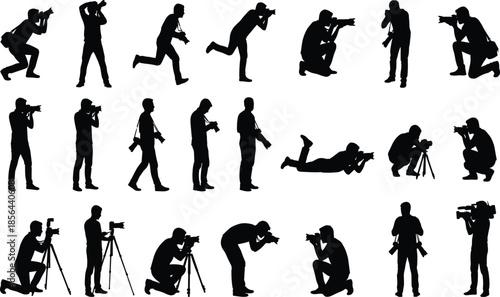 Large, collection, of, diverse, people, silhouettes, including, men, women, children, and, families, standing, walking, and, waving, in, various, poses, vector, set