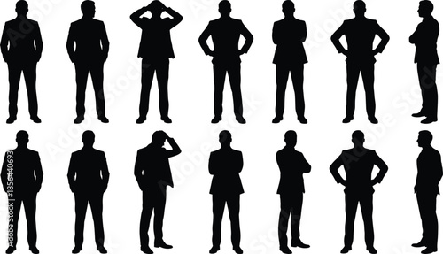 Large, collection, of, diverse, people, silhouettes, including, men, women, children, and, families, standing, walking, and, waving, in, various, poses, vector, set