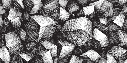 Abstract Cubist Forms with Hatching Texture.