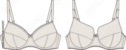 Women lingerie bra technical flat vector CAD drawing front view fashion underwear garment design illustration template outline apparel manufacturing pattern