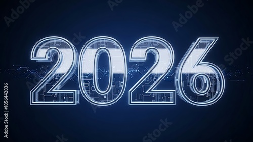 Glowing Futuristic 2026 New Year Digital Technology Number Illustration