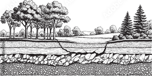 Geological CrossSection Illustrating Soil Layers and Subsurface Structure.