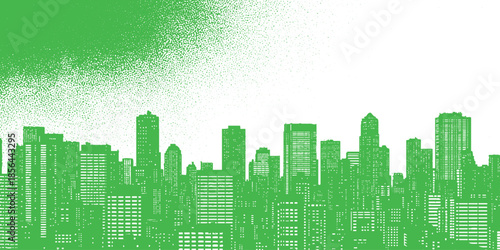Green Cityscape Silhouette with Textured Sky.