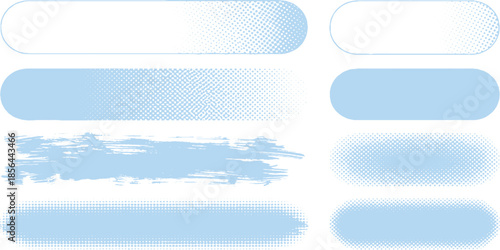 Set of various light blue and white abstract banner shapes and brush strokes.