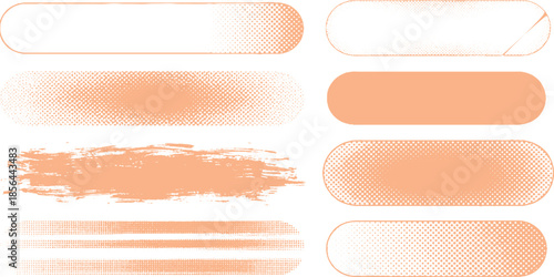 Set of various orange and white brush strokes and rounded rectangular shapes.
