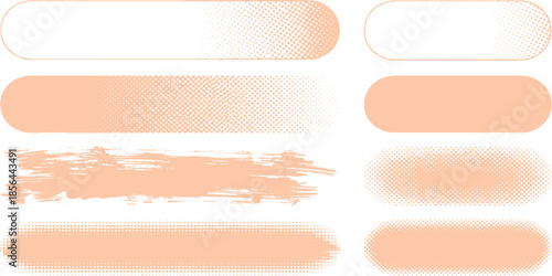 Set of various peachcolored brush strokes and shapes on a white background.