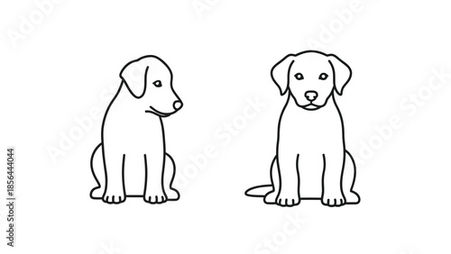 Adorable black outline illustrations of two dogs sitting together showcasing simple yet charming canine designs perfect for various creative projects.