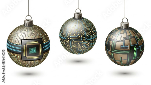 Futuristic circuit board Christmas baubles