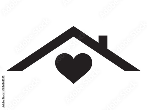 Silhouette black of minimalist house roof shape with heart symbol vector illustration